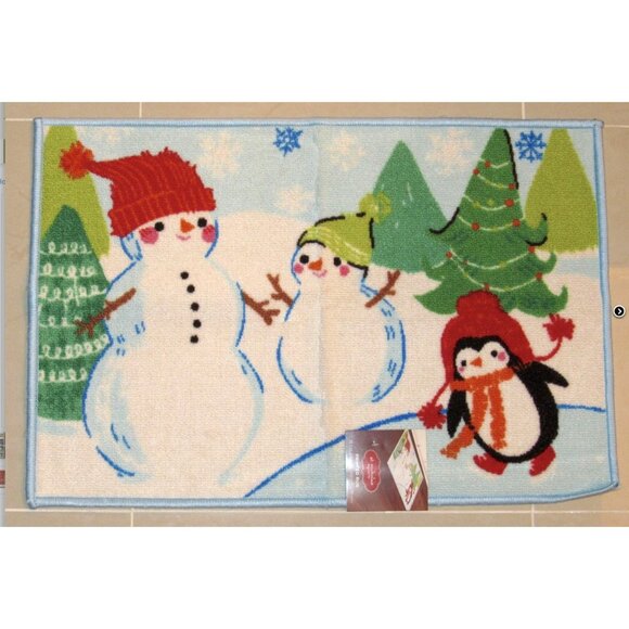 St. Nicholas Square Holiday "Snowman & Penguin" Doormat Rug - Picture 1 of 4